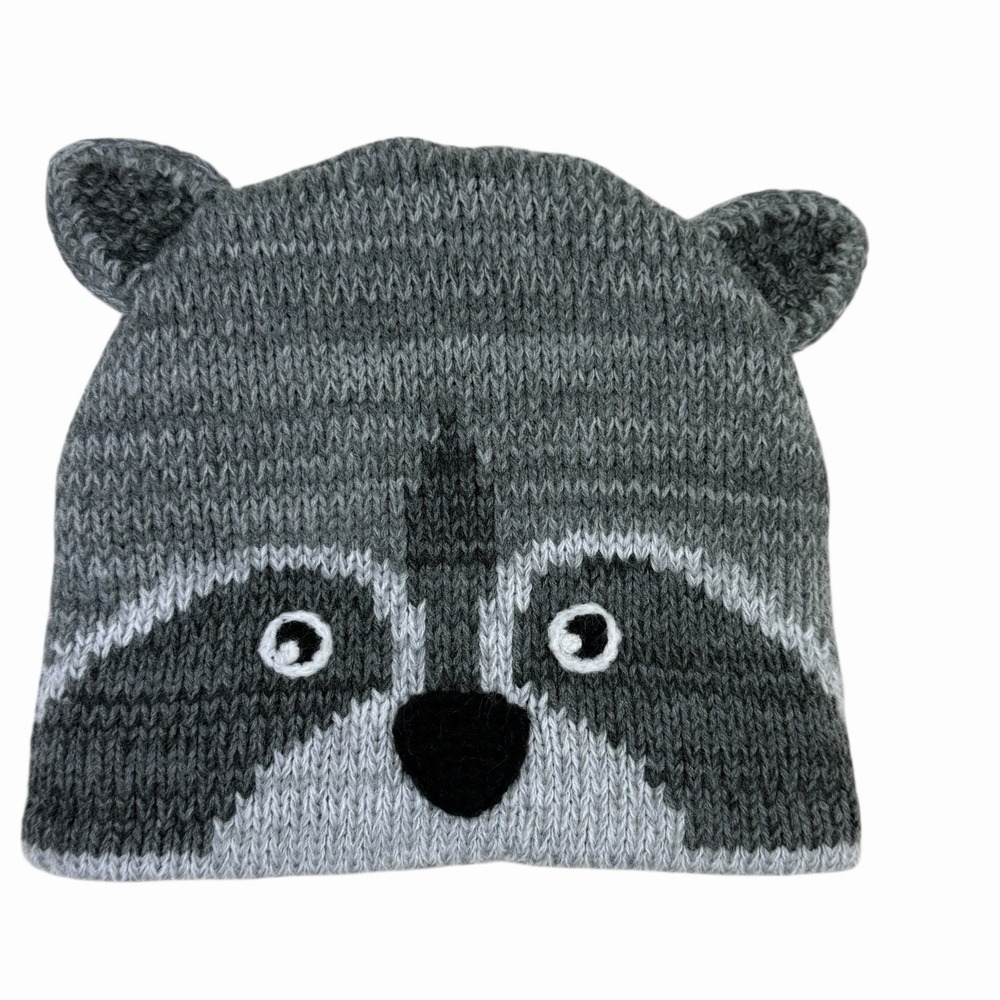 REI Raccoon Beanie Toboggan‎ Skull Cap Toddler Grey Fleece Lined Knit Boys Kids